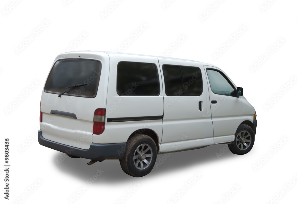 White passenger minibus on white. Isolated whith clipping path