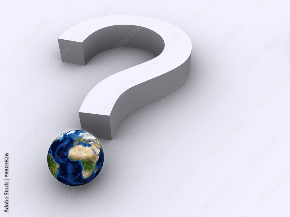 White question mark with Earth globe - rendered in 3d White question mark with Earth globe - rendered in 3d