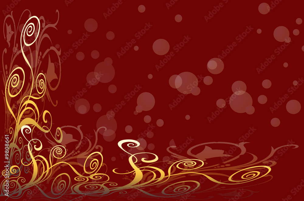Arabesques orange sur fond rouge et bulles Arabesques orange sur fond rouge et bulles