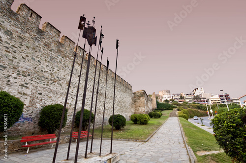 Old byzantine walls at Thessaloniki city in Greece photo