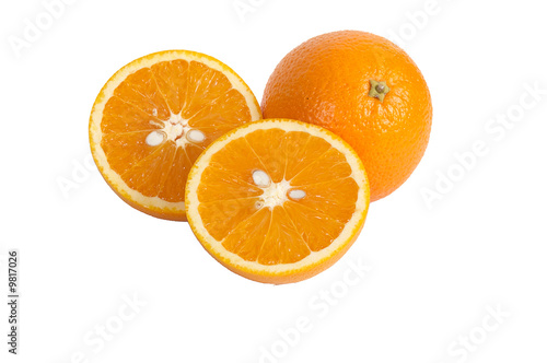 Lobules  of orange isolated on a white background.