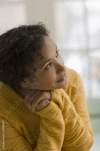 Portrait of a thoughtful beautiful young African American woman