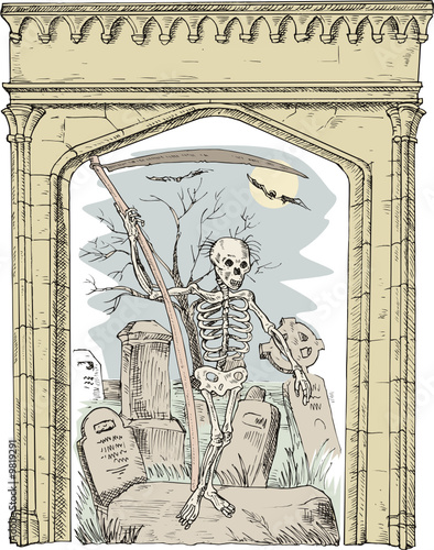 The Grim Reaper at the cemetery gate