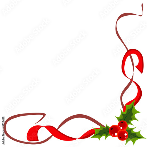 Christmas decoration with holly and ribbons