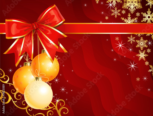 Christmas decoration with ribbon / holiday background / vector