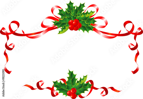 Christmas decoration / holly and ribbons border / vector