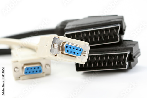 close-ups of tv and computer cable isolated on white