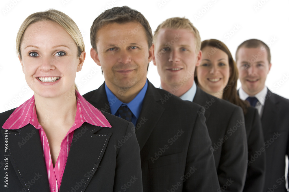Group Of Business People In A Line Smiling Group Of Business People In A Line Smiling