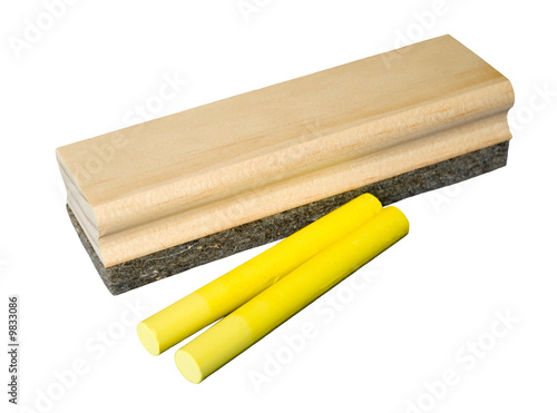 Isolated on White Chalkboard Blackboard Duster with Chalk