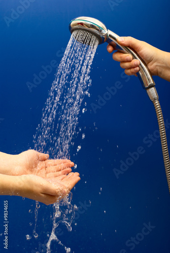 Shower with drops of  water