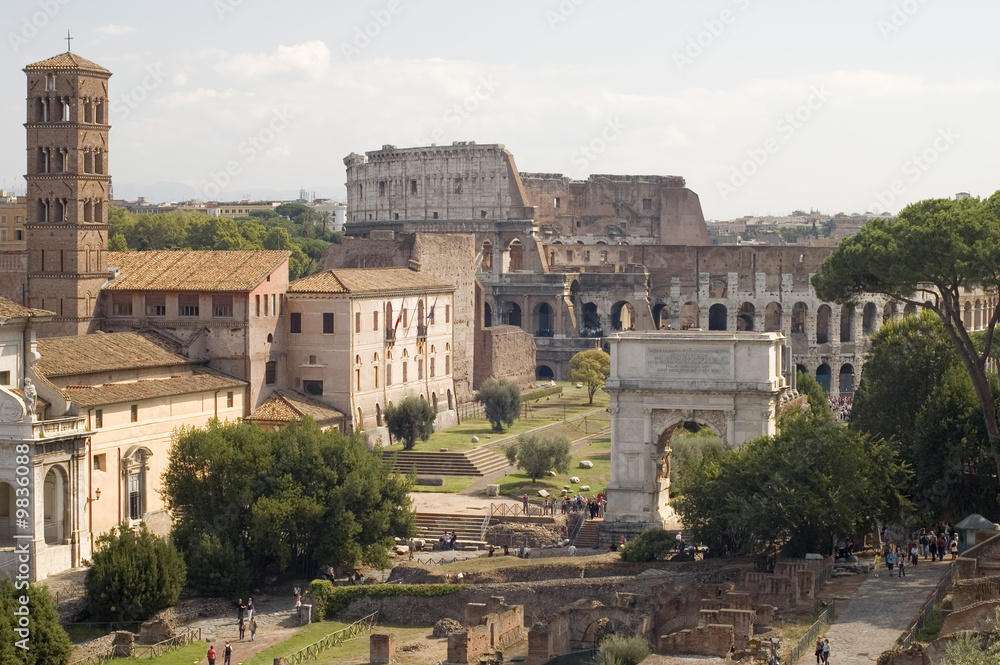 building on Italy Roman forum with coliseum