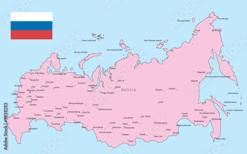 Russia vector map with flag