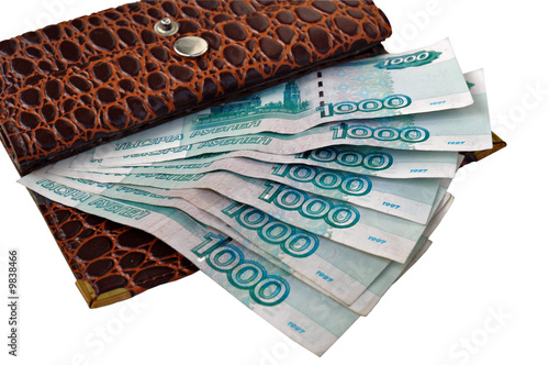 Leather purse with of the Russian monetary denominations