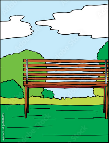 Hand drawn vector illustration of park and bench.