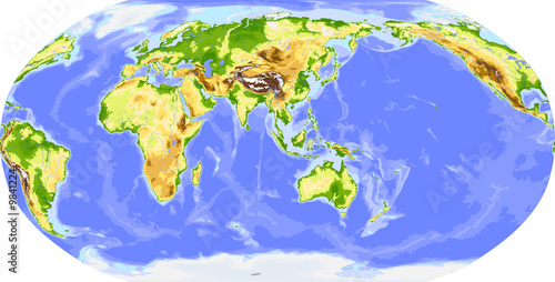 Physical world vector map, centered on Asia photo