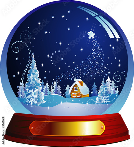 Vector snow globe with a Santa house within