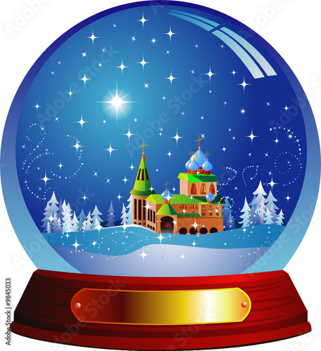 Vector snow globe with a Santa house within