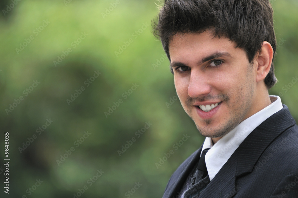 one young businessman face portrait outdoor