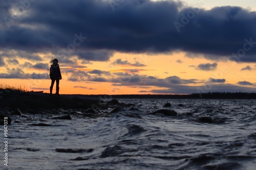 silhouette on the shore of northern  White  sea