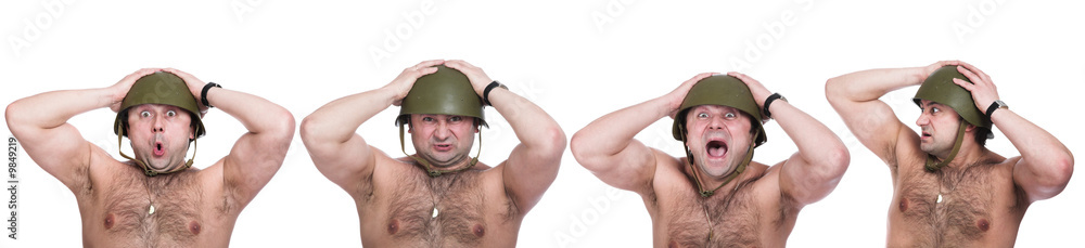 Fototapeta premium Various emotions of the person in an iron helmet