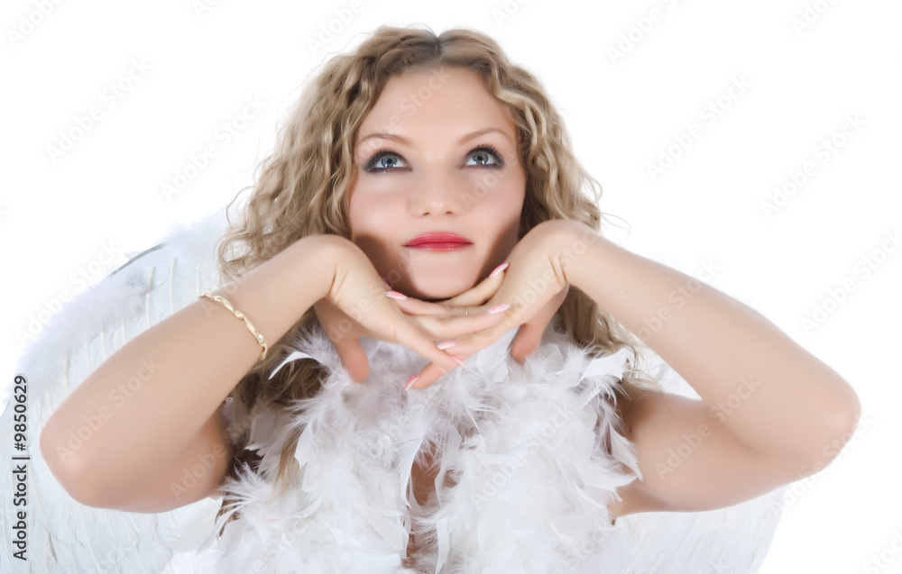 portrait of the nude blonde-angel with blue eyes on white portrait of the nude blonde-angel with blue eyes on white