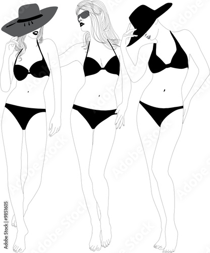 Models in bathing suits.Vector illustration