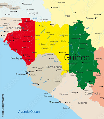 map of Guinea country colored by national flag..