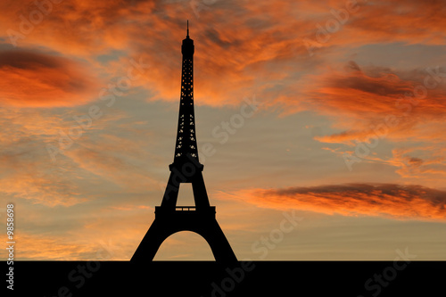 Eiffel tower Paris at sunset with beautiful sky illustration