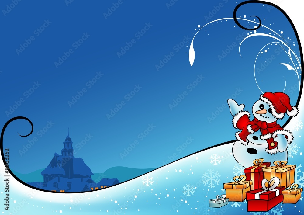 Snowy Christmas 7 - background illustration with snowman
