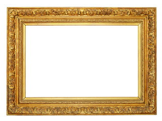 old antique gold frame over white with clipping path