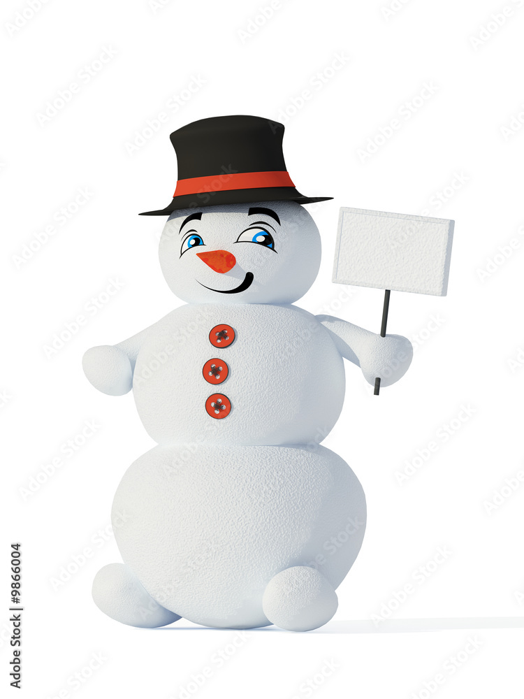 3d cute snowman with empty blank