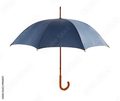 navy blue open umbrella over white background