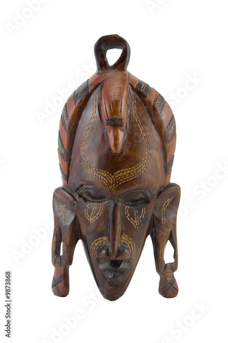 african wood handmade mask cut out on white background