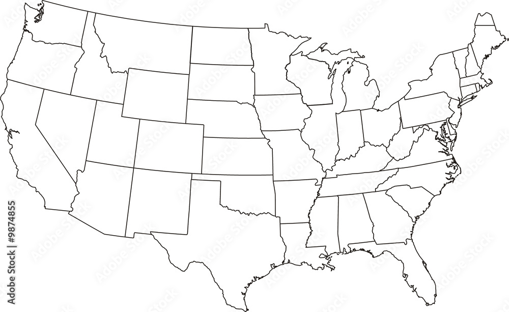 Fototapeta premium Map of USA with separable borders.