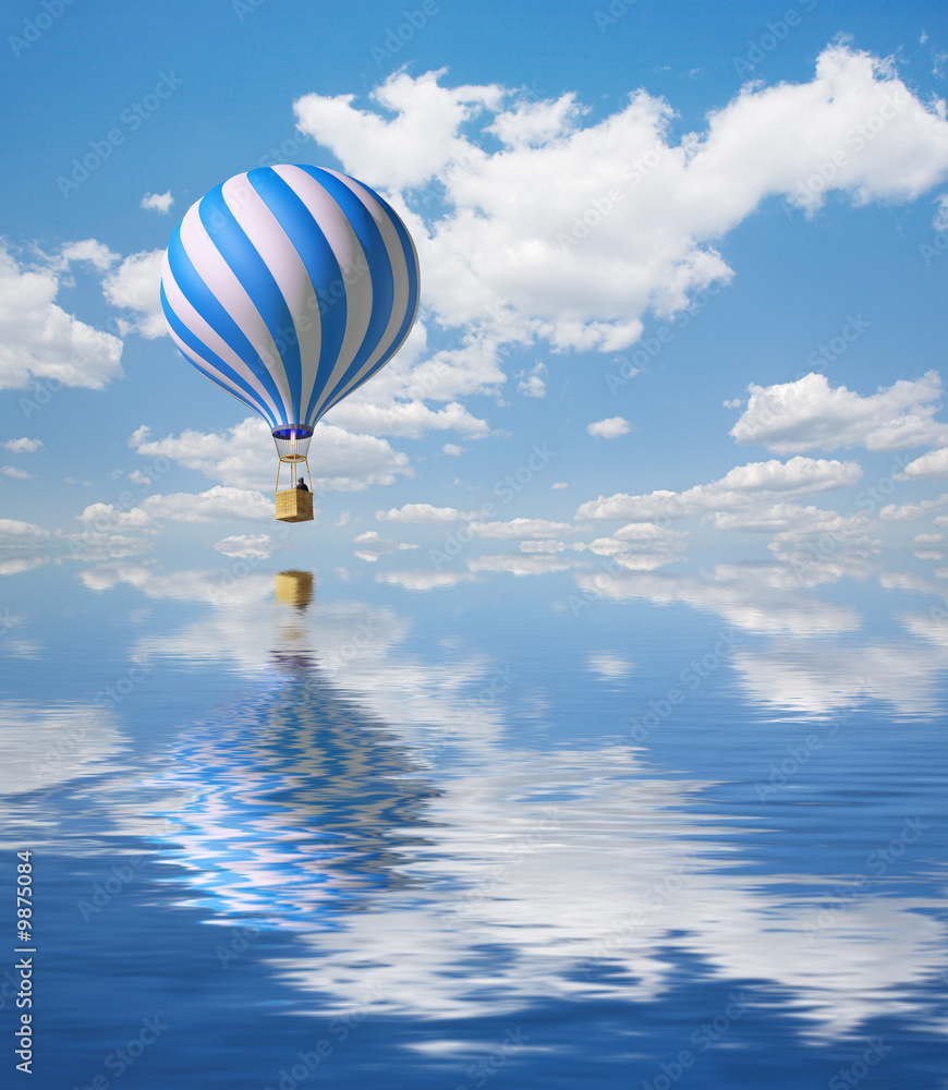 Fototapeta premium Blue-white Hot Air Balloon in the sky