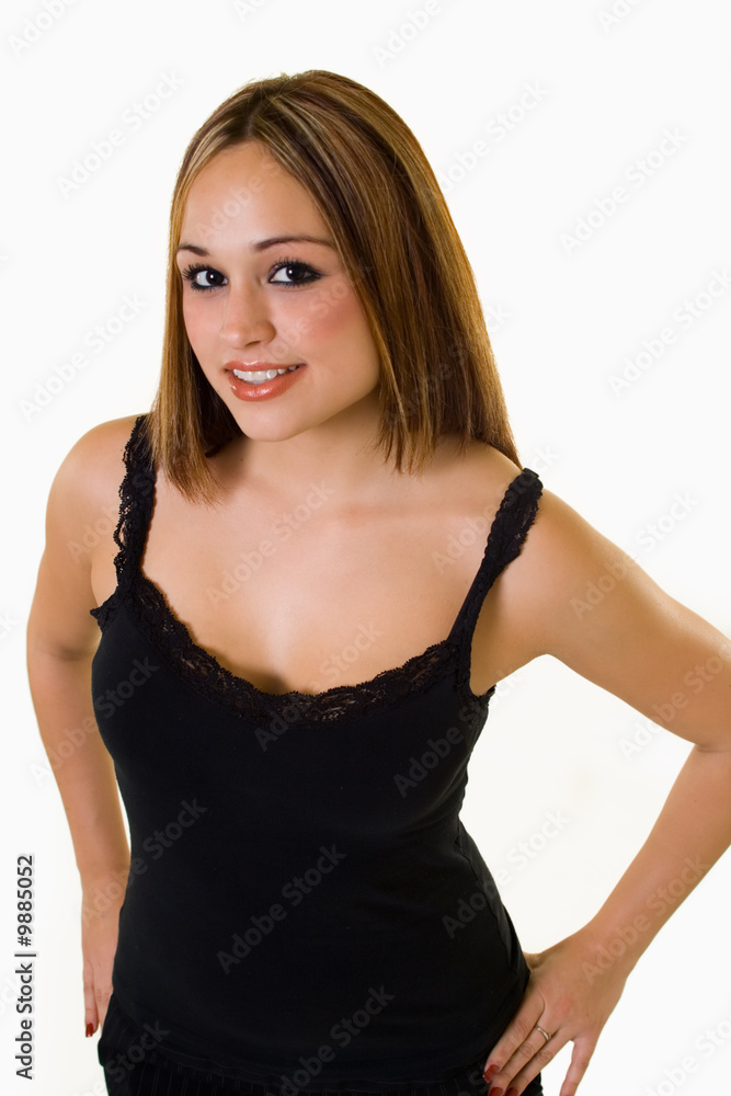 Attractive brunette woman on white Attractive brunette woman on white