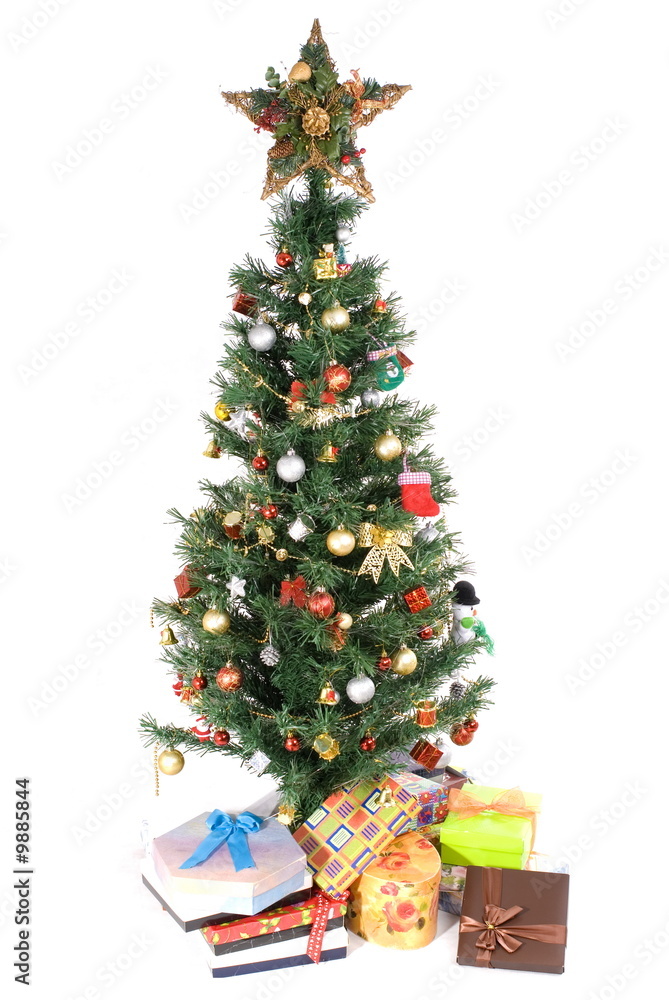 Christmas Tree with gifts on white background .