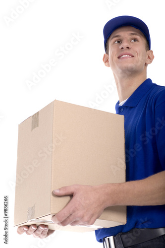 Delivery man carrying cardboard box © pikselstock