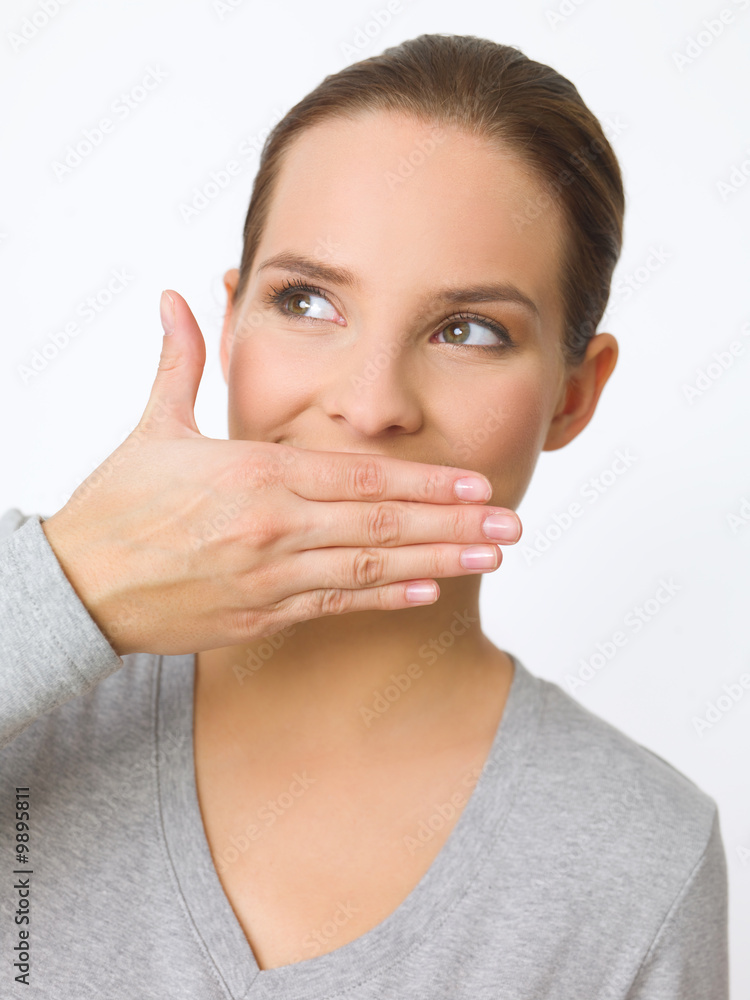 Portrait of beautiful young woman showing surpise gesture Portrait of beautiful young woman showing surpise gesture
