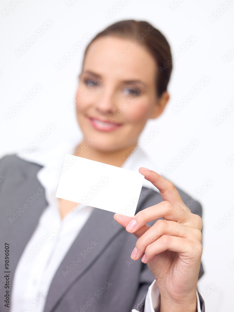 beautiful and young business woman holding empty card beautiful and young business woman holding empty card