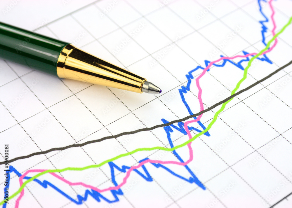 Colourful business chart and pen Colourful business chart and pen