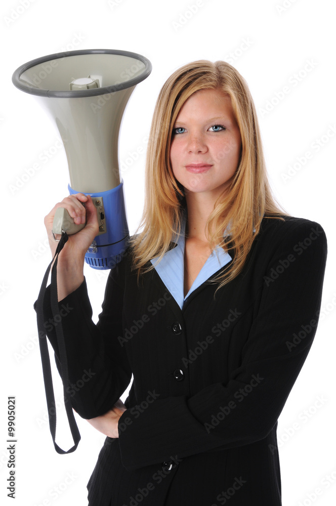 Young attractive businesswoman with megaphone Young attractive businesswoman with megaphone