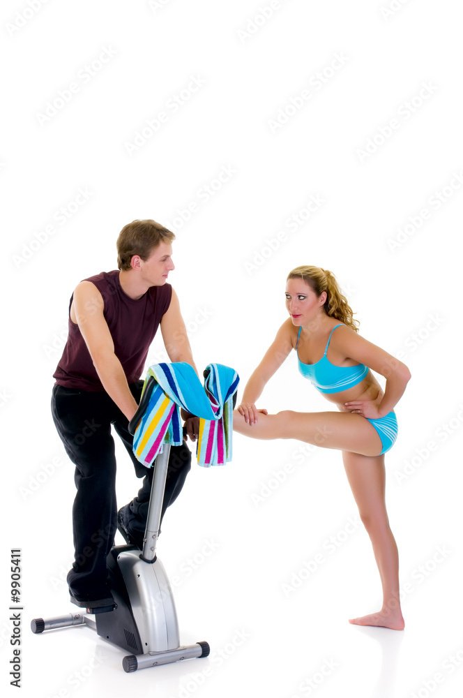Young couple, attractive female, handsome male fitness Young couple, attractive female, handsome male fitness