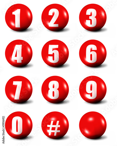 collection of numbers - red 3D spheres