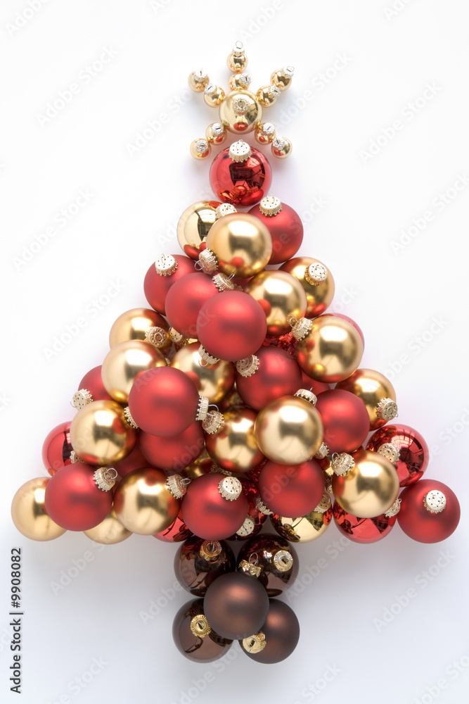 Christmas Tree Made From Baubles Against White Background