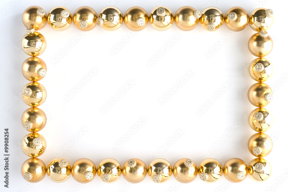 Border Made From Gold Baubles Against White Background Border Made From Gold Baubles Against White Background