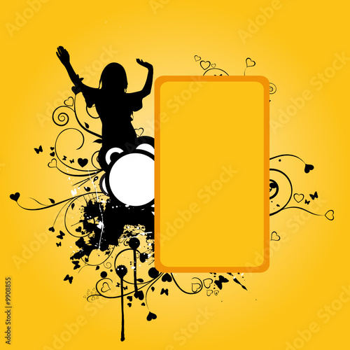 grunge vector background with ornaments and woman