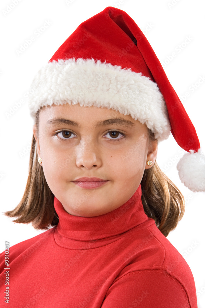 Beautiful girl with hat of Santa Claus a over white background Beautiful girl with hat of Santa Claus a over white background