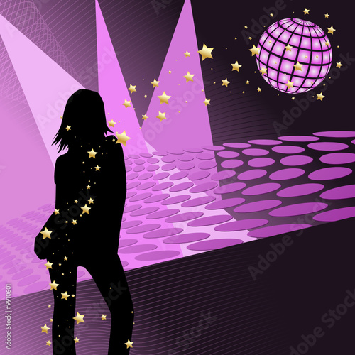 Silhouette girl dancing in disco party