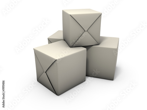 An isolated crates wrapped in paper on white background